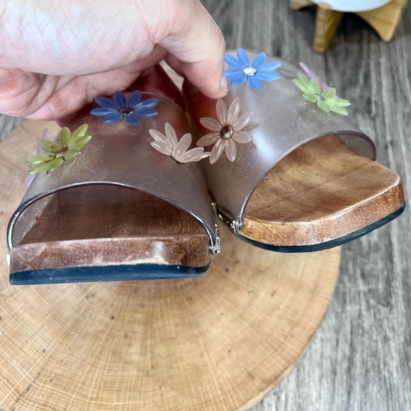 Candie’s | Vintage Flower Square Toe Slip On Wood Platform Sandals Y2K Size 5 - Picture 14 of 14